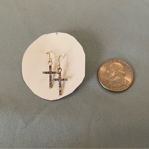 Multicolor Stone Cross Dangle Earrings